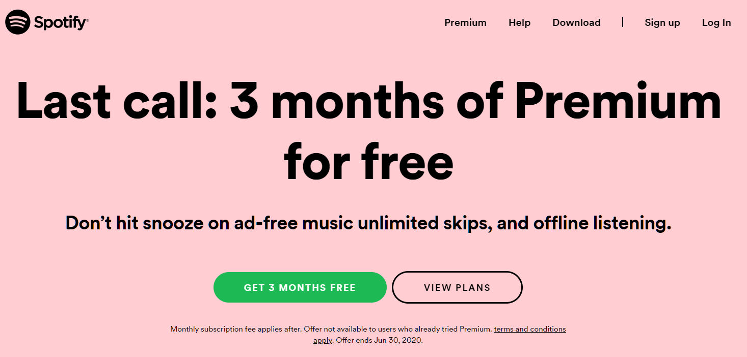 Free spotify premium 3 months